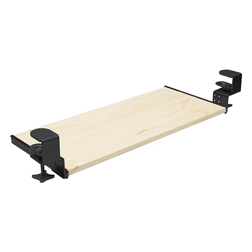 FIX&EASY Tastaturauszug klemmbar mit Tastaturablage 600X300mm fichte kiefer Holz massiv, Tischklemmen höhenverstellbar schwarz, Schienen schwarz 300mm, Auszug für Tastatur Maus und Laptop Ablage von FIX & EASY