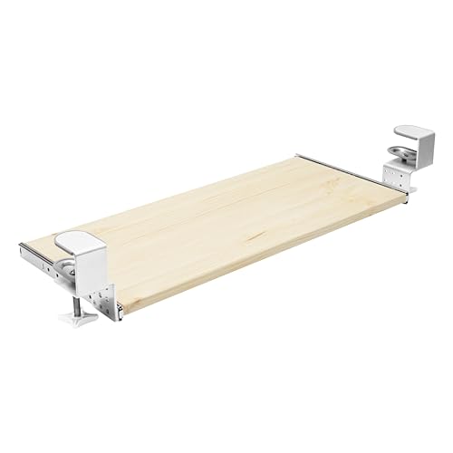 FIX&EASY Tastaturauszug klemmbar mit Tastaturablage 800X300mm fichte kiefer Holz massiv, Tischklemmen höhenverstellbar weiss, Schienen verzinkt 300mm, Auszug für Tastatur Maus und Laptop Ablage von FIX & EASY