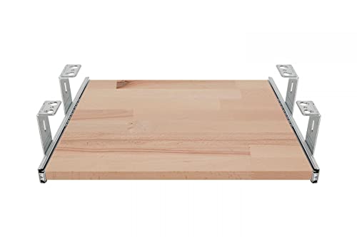 FIX&EASY Tastaturauszug mit Tastaturablage 390X300mm buche Holz massiv, Auszugschienen verzinkt 300mm mit Einrastfunktion, Set Ablage und 27mm Auszug mit Verriegelung für Mini Tastatur Dockingstation von FIX & EASY