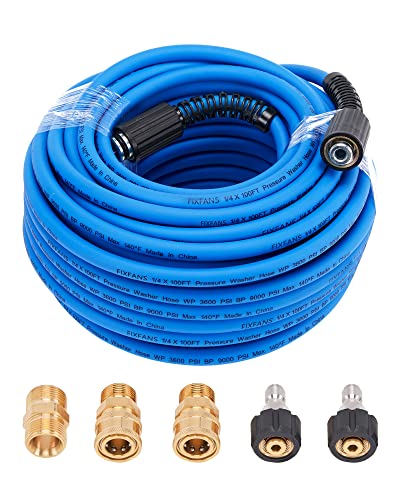 FIXFANS Hochdruckreinigerschlauch - 1/4" X 100FT Hochleistungswascher-Verlängerungsschlauch - Knick & Verschleißfester Hochdruckschlauch für Ersatz - Kompatibel mit M22 Armaturen - 3600PSI von FIXFANS