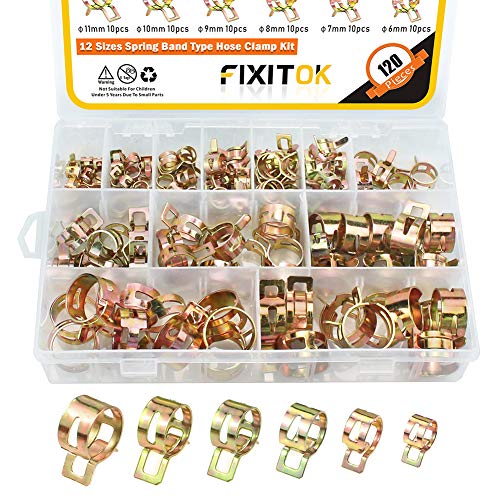 FIXITOK 120 Stück Kraftstoffleitung Schlauchschellen Benzinschlauch Wasserrohr Luftschlauch Silikon Vakuum Schlauchschelle Sortiment Kit (10 x 6mm 7mm 8mm 9mm 10mm 11mm 12mm 14mm 16mm 18mm 20mm 22mm) von FIXITOK