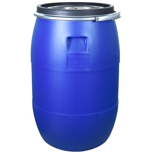 FIXKRAFT Futtertonne mit Deckel Fass mit Spannring Weithalsfass Lebensmittelecht 34cm Öffnung Gärbehälter Universaltonne Gartenfass Deckelfass (Blau) (85 Liter) von FIXKRAFT