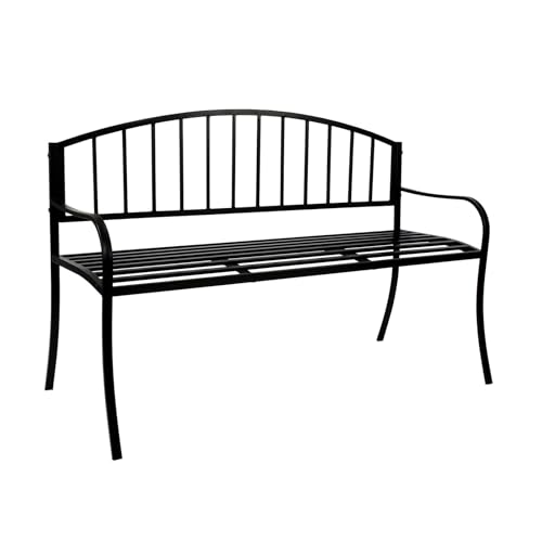FIXKRAFT Gartenbank mit Rückenlehne, wetterfestes Metall, schwarz | Komfortabler Sitz für 2 Personen, langlebig und stilvoll, ideal für Garten & Terrasse, H87 x B130 x T59 cm, einfache Montage von FIXKRAFT