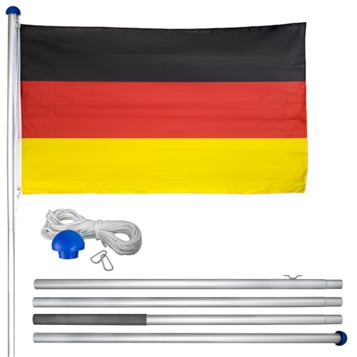 FIXKRAFT Teleskop Fahnenmast 6m Stabil mit Deutschlandfahne Flaggenmast Aluminium Fahne Deutschland 150x90 Deutsche Flagge Mast Fahnenstange Ausziehbar von FIXKRAFT