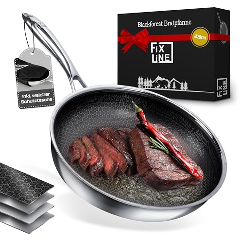 FIXLINE® Black Forest Brat & Schmorpfanne 28cm - kratzfeste Antihaftbeschichtung - hoher Rand 6,5cm - alle Herdarten inkl. Induktion - Backofen geeignet bis 230°C - Perfekte Geschenkidee von FIXLINE