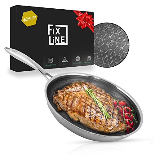 FIXLINE® Premium Wabenpfanne Ø24cm - alle Herdarten inkl. Induktion - Kratzfeste Antihaftbeschichtung - Backofen bis 230℃- edles Wabendesign - Edelstahlpfanne für jeden Einsatz von FIXLINE