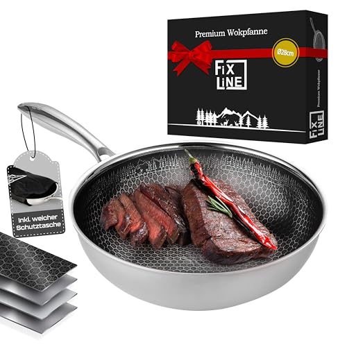 FIXLINE® BLACK FOREST Wokpfanne 28cm - Keramische & Kratzfeste Beschichtung - alle Herdarten inkl. Induktion - Backofengeeignet bis 230°C - Einfache Reinigung - Perfekte Geschenkidee von FIXLINE