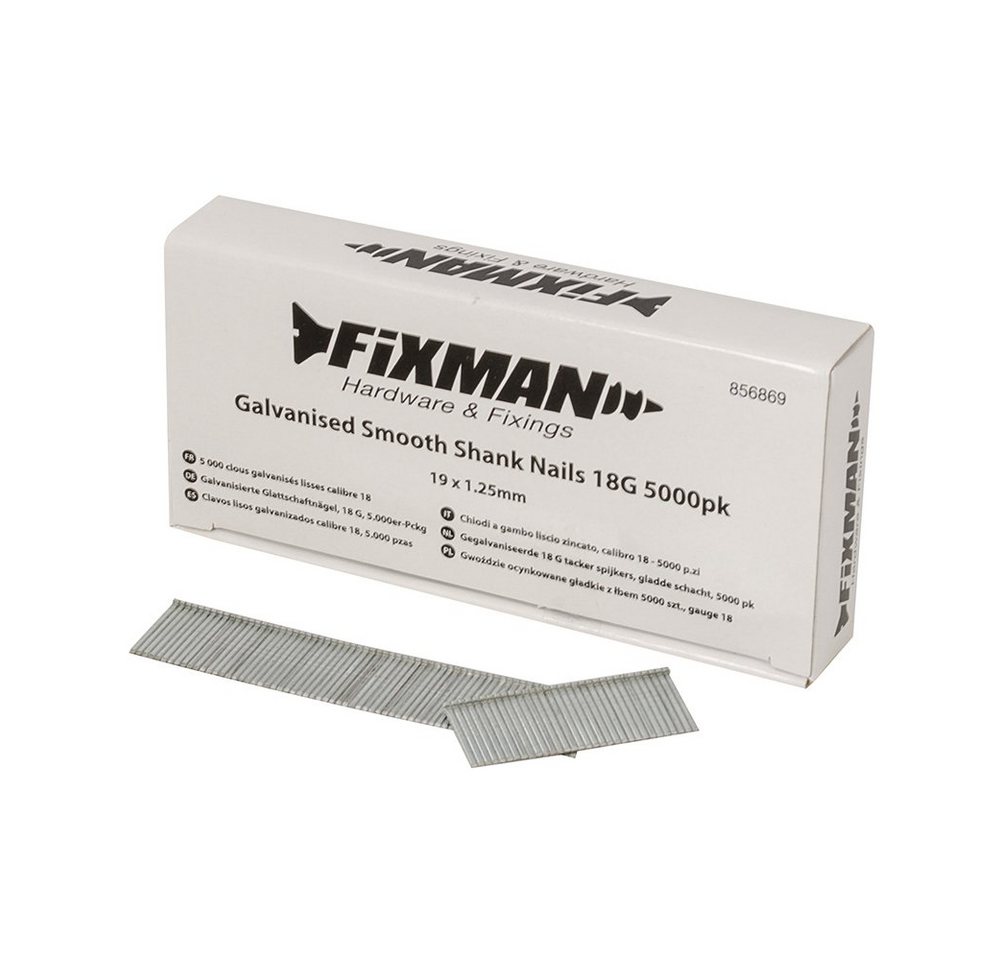 FIXMAN Drahtstift 5.000 x Galvanisierte Glattschaftnägel 19 x 1,25 mm 18 G von FIXMAN