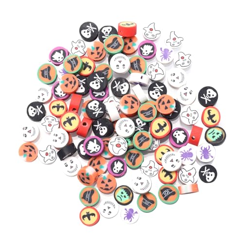 FIXOSHEE 100 Stück Halloween Polymer Clay Perlen Lose Beads DIY Schmuck Zubehör Für Armbänder Halsketten Handgemacht Charm Mix FIXOSHEE 100 Stück Halloween Polymer Clay Perlen Lose Beads DIY Schmuck Zubehör Für Armbänder Halsketten Handgemacht Charm Mix von FIXOSHEE