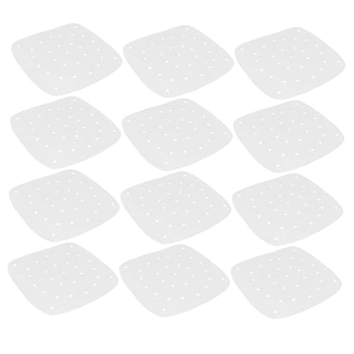 FIXOSHEE 100 Stück Quadratisches Perforiertes Backpapier für Heißluftfritteuse und Dampfgarer Antihaftbeschichtet Hitzebeständig Lebensmittelecht Geeignet für Ninja Airfryer Gleichmäßige von FIXOSHEE