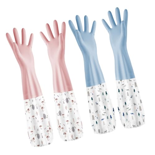 FIXOSHEE 2 Paare Langärmelige Spülhandschuhe Wiederverwendbare Wasserdichte Reinigungshandschuhe aus Dünnem Langlebigem Latex Rutschfest und Komfortabel Küchenhandschuhe für Geschirrspülen von FIXOSHEE