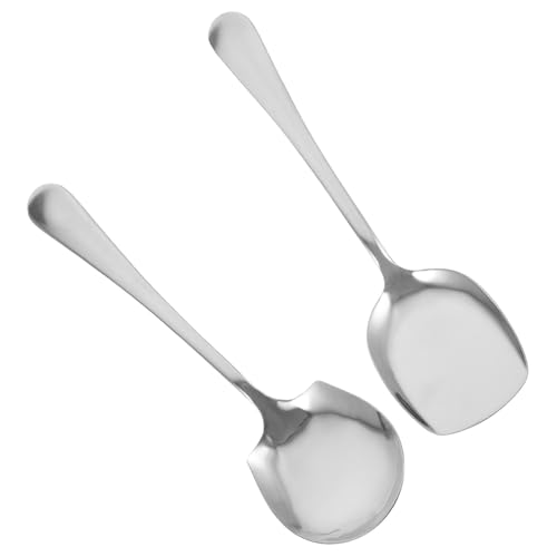 FIXOSHEE 2 Stück Edelstahl Servierlöffel und Schaufel Teilig Langlebig Leichter Küchenlöffel mit Langem Griff für Buffet Suppen und Reis Spülmaschinengeeignet für Haushalt und Gastronomie von FIXOSHEE