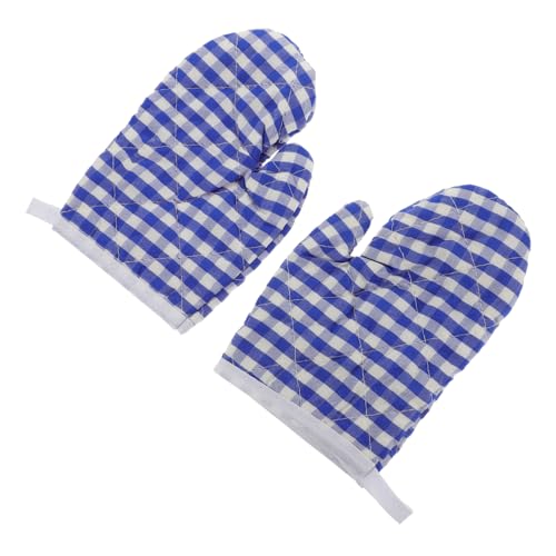 FIXOSHEE 2 Stück Hitzebeständige Ofenhandschuhe Teiliges Mikrowellen Backhandschuhe Wärmeisolierend rutschfest für Küche und Backen Leicht Strapazierfähig Blau Kariert für Mädchen von FIXOSHEE