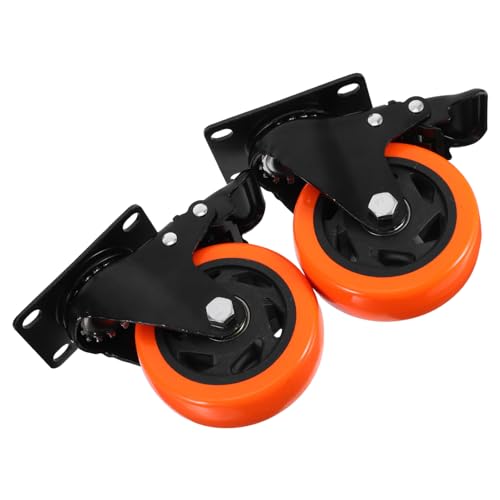 FIXOSHEE 2 Stück Schwerlast Universalrollen mit Bremse Robuste Stahl PVC Industrie Drehrollen für Möbel Werkbänke Betten Leise und Vibrationsarm Schwenkbar Orange von FIXOSHEE
