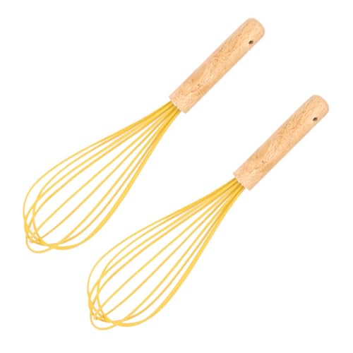 FIXOSHEE 2 Stück Silikon Handmixer Lebensmittelechter Ei Schneebesen mit Holzgriff Manuelle Rührbesen für Backen und Küchenhandmixer Spülmaschinenfest und Kratzfest von FIXOSHEE