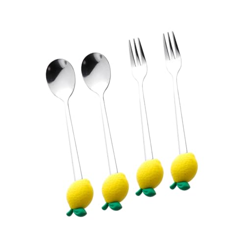 FIXOSHEE 2 Stück Teiliges Edelstahl Dessertlöffel und Gabeln Süße Obst Eiskrembesteck Feine Verarbeitung Farbenfrohe Langlebige für Cocktails Desserts und Getränke von FIXOSHEE