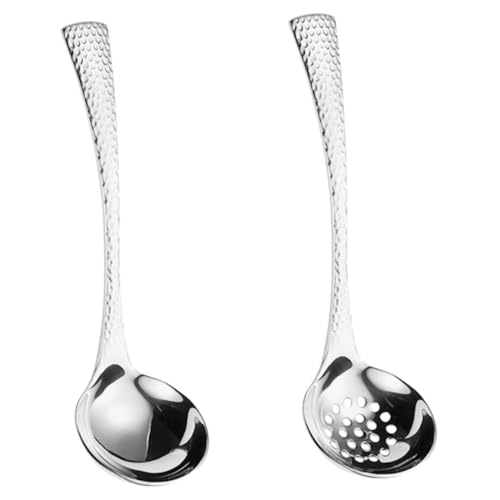 FIXOSHEE 2 Stück Teiliges Edelstahl Suppenkellen Lange Griffe Suppenkelle und Schaumlöffel zum Servieren und Abseihen Hitzebeständig Ergonomisch für Zuhause Buffet und Restaurant Geeignet von FIXOSHEE