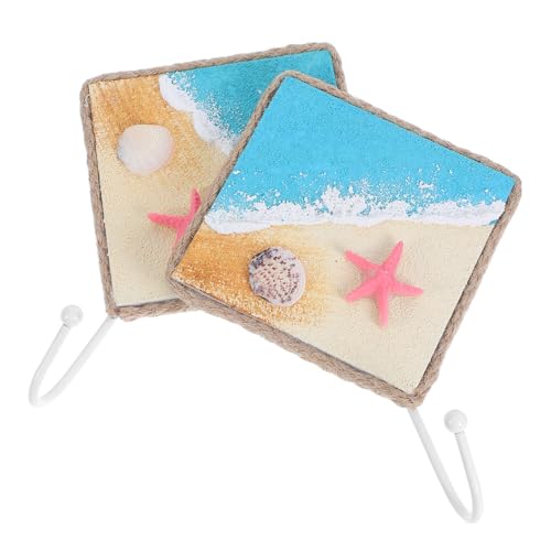 FIXOSHEE 2 Stück Teiliges Mediterranes Wandhaken- Handbemalt Quadratisch Dekorativer Maritimer Garderobenhaken für Schlüssel Mäntel und Handtücher Strandinspiriertes Küsten-wanddekor von FIXOSHEE