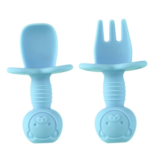 FIXOSHEE 2 Stück Teiliges Trainingsbesteck aus Lebensmittelechtem Silikon Ergonomisch Geformt Beiss Kaubeständig für Selbstständiges Essenlernen von Kleinkindern mit Praktischem von FIXOSHEE