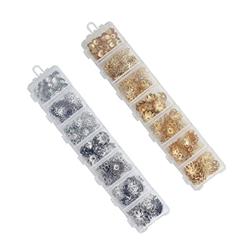 FIXOSHEE 2er Pack Kupfer Blüten Spacer Perlen Vintage Stil Mixed Charms für Schmuckbasteln mit Aufbewahrungsbox und Silberfarben für DIY Armbänder und Halsketten von FIXOSHEE