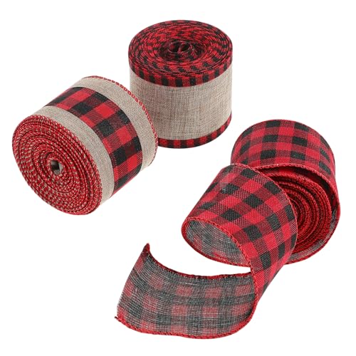 FIXOSHEE 3 Rollen Weihnachts Geschenkband aus Jute mit Klassischem Buffalo Plaid Muster Breit Yards pro Vielseitig für Dekoration Basteln Schleifen Robust und Festlich von FIXOSHEE