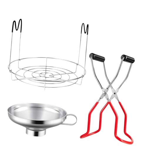 FIXOSHEE 3 Stück Edelstahl Einkochset mit Glasheber Trichter und Drahtgestell Rostfrei Stabiles Einmachzubehör für Gläser Einfach zu Reinigen Geeignet für Glasmünder Zufällige Farbe von FIXOSHEE