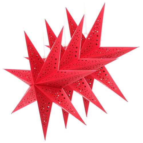 FIXOSHEE 3 Stück Roter Siebenzackiger Papier Lampenschirm Hängender Stern Lampion Für Weihnachtsdeko Party Wohnzimmer Fensterbeleuchtung von FIXOSHEE
