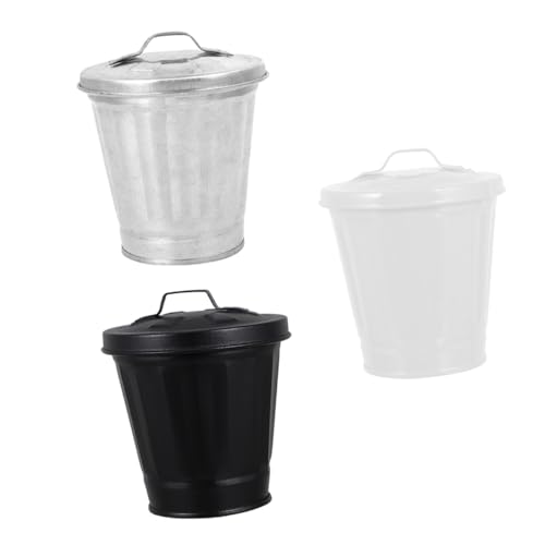 FIXOSHEE 3 Stück Teiliges Mini Abfalleimer Blumentopf mit Deckel Galvanisierter Eisen Müllbehälter für Schreibtisch und Wohnzimmer Dekorativer Tischabfallbehälter und Pflanzkübel in von FIXOSHEE