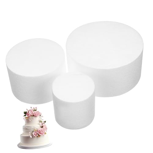 FIXOSHEE 3 Stück Teiliges Runde Schaumschicht Kuchenmodelle Stabile Fake Wedding Cake Dummies in Leicht zu Dekorieren für Tortendeko Backpraxis Party und Hochzeitsdekoration von FIXOSHEE