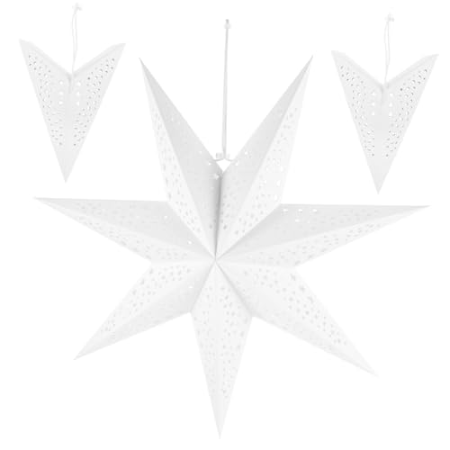 FIXOSHEE 3 Stück Teiliges Weihnachtsstern Lampenschirm Weiß Papier Sternlaterne Kreative Sternform Hängende Deckenlampe Dekorativ für Weihnachtsdekoration Innen von FIXOSHEE
