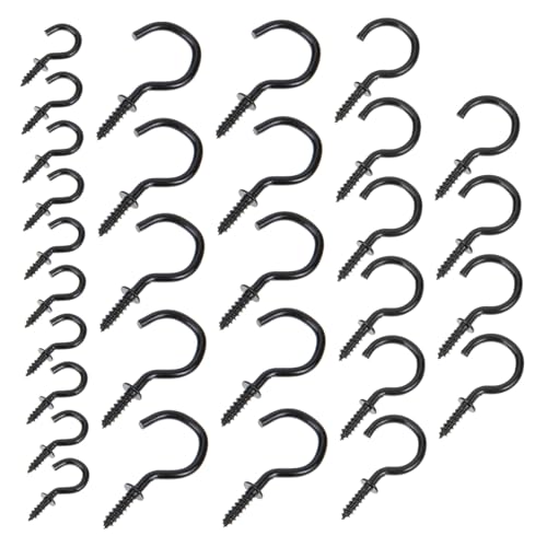 FIXOSHEE 30 Stück Teiliges Schwarze Schwere Metall Einschraubhaken Selbstschneidend Robuste Deckenhaken mit Ösenring für Outdoor Vielseitig zum Aufhängen von Küchenutensilien Lampen von FIXOSHEE