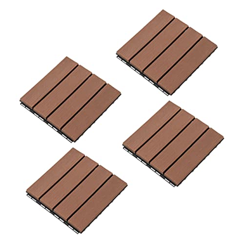 FIXOSHEE 4 Stück Interlocking Balkon Bodenfliesen Wpc Holzoptik Langlebig Wetterfest für Terrasse Garten und Balkon Außenbereich Einfache Verlegung von FIXOSHEE