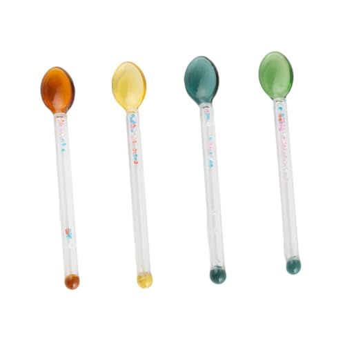 FIXOSHEE 4 Stück Teiliges Dessertlöffel Hitzebeständigem Glas mit Langem Griff Bunte Transparente Rührlöffel für Kaffee Getränke und Eiscreme Spülmaschinenfest und Leicht Zufällige Farbe von FIXOSHEE