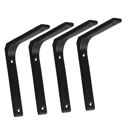 FIXOSHEE 4 Stück Teiliges Edelstahl Regalwinkel Montagehalterung Schwere Eckstrebe Schwarz Stabile Regalträger für Holzregale Hohe Tragkraft Wandmontiert von FIXOSHEE