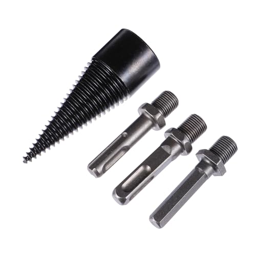 FIXOSHEE 4 Stück Teiliges Holzspalter Bohrer Set Hochharter Verschleißfester Holzbohrer für Elektrohammer Effizienter Holzspalt kegelbohrer zur Einfachen Brennholzaufteilung und von FIXOSHEE