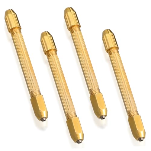 FIXOSHEE 4 Stück Teiliges Mini Handbohrer mit Doppeltem Kopf Quadratischer und Runder Bohrkopf Vergoldet Präzises Schnitzwerkzeug für Uhrenreparatur und Feine Holz und Kunststoffbearbeitung von FIXOSHEE