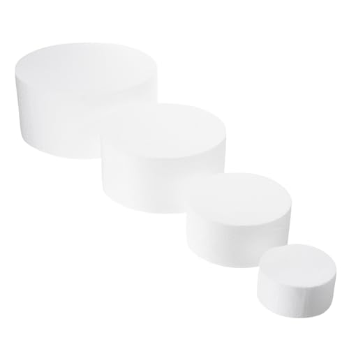 FIXOSHEE 4 Stück Teiliges Styropor Kuchen Dummy Runde Foam Cake Molds in Wiederverwendbar für DIY Tortendeko Basteln und Partydekoration Glatte Oberfläche Sicher und Langlebig von FIXOSHEE
