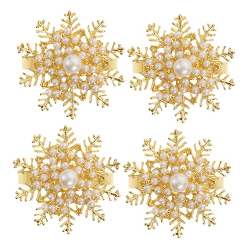 FIXOSHEE 4 Stück Teiliges Weihnachts Serviettenringe aus Kreative Perlen und Schneeflocken Designs Stilvolle Goldfarbene Serviettenhalter für Festliche Tischdekoration zu Weihnachten und FIXOSHEE 4 Stück Teiliges Weihnachts Serviettenringe aus Kreative Perlen und Schneeflocken Designs Stilvolle Goldfarbene Serviettenhalter für Festliche Tischdekoration zu Weihnachten und von FIXOSHEE