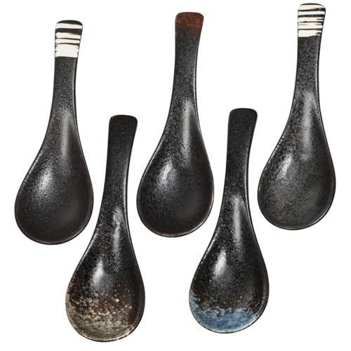 FIXOSHEE 5 Stück Teiliges Asiatischer Keramiklöffel Japanischer Suppenlöffel mit Glatter Oberfläche Leichter Reislöffel für Zuhause Stilvoller Retro design Komfortabler Griff für Suppe und FIXOSHEE 5 Stück Teiliges Asiatischer Keramiklöffel Japanischer Suppenlöffel mit Glatter Oberfläche Leichter Reislöffel für Zuhause Stilvoller Retro design Komfortabler Griff für Suppe und von FIXOSHEE
