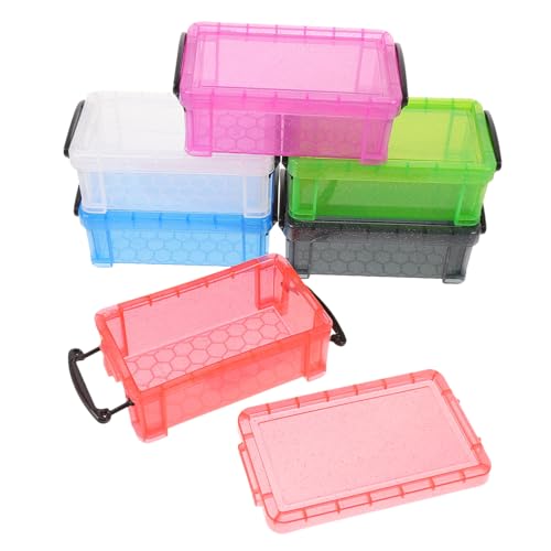 FIXOSHEE 6 Stück Teiliges Mini aufbewahrungsbox Deckeln Stapelbare Transparente Kunststoffboxen in Candy Farben Multifunktionale Schmuck Kleinteile Organizer für Schmuck Büro und von FIXOSHEE