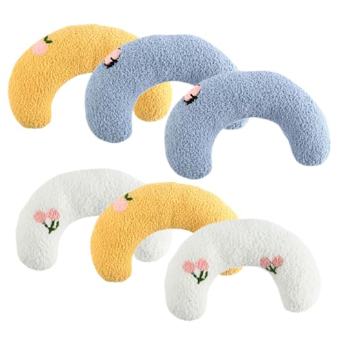 FIXOSHEE 6 Stück Teiliges U Förmiges Katzenkissen aus Weichem und Langlebig und Waschbar Nackenstützkissen für Tiefen und Bequemen Schlaf von Katzen in Weiß Blau und Gelb von FIXOSHEE