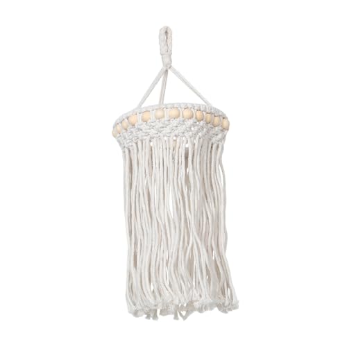 FIXOSHEE Boho Handgefertigter Makramee Lampenschirm aus Baumwollseil Hängender Lampenschirm mit Quasten und Perlen Dekorative Deckenleuchte für Wohnzimmer und Schlafzimmer Installieren von FIXOSHEE