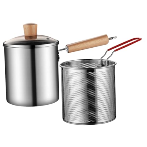 FIXOSHEE Edelstahl Fritteuse mit Fassungsvermögen Hitzebeständiger Haushaltspfanne mit Holzkgriff und Abnehmbarem Sieb Induktionsgeeignet Energiesparender Bratkorb für Schnelles und von FIXOSHEE