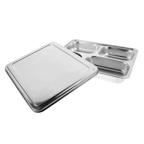 FIXOSHEE Edelstahl Speiseteller mit Fächern Robustes Rostfreies Lunch tablett Stapelbar für Schule Camping Picknick und Kindergärten Langlebiger Geteilter Essensbehälter von FIXOSHEE