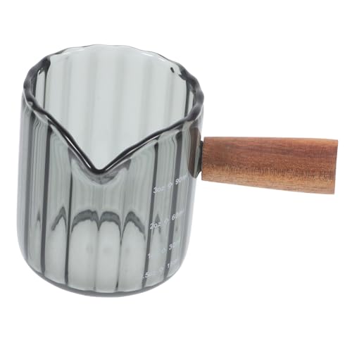 FIXOSHEE Glas espressomessbecher mit Holzgriff Hitzebeständig Klarer Milchkrug Kleine Flüssigkeitsmengen Messbecher für Kaffeehaus und Zuhause von FIXOSHEE