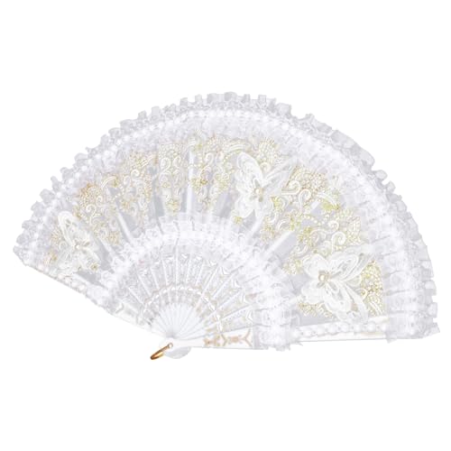 FIXOSHEE Handfächer Spitzenfächer Vintage Handheld Fächer Brautmutter Hochzeit Tanz Party Dekoration Weiß Kompakt Tragbar von FIXOSHEE