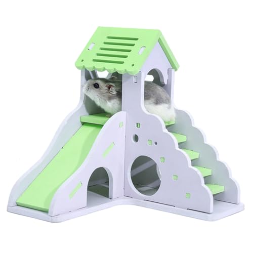 FIXOSHEE Holz Hamsterhaus Buntes Kleines Spielhaus Sicherer Schlafplatz und Versteck für Hamster und Kleine Haustiere Langlebiges Nestspielzeug Grün von FIXOSHEE