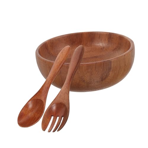 FIXOSHEE Holzsalatschüssel Robustem Akazienholz mit Löffel und Gabel Leichte Bruchsichere Obst Salatservierschale für Küche und Esstisch Vielseitig für Salat Suppe Reis Pasta Geeignet von FIXOSHEE