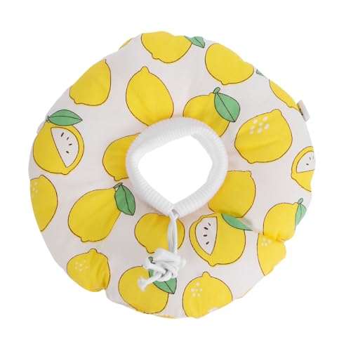 FIXOSHEE Katzen Halskrause mit Süßem Zitronen Muster Verstellbarer Wundschutzkragen mit Kordelzug für Operationen und Heilung Weicher Erholungskragen für Katzen nach Eingriffen S von FIXOSHEE
