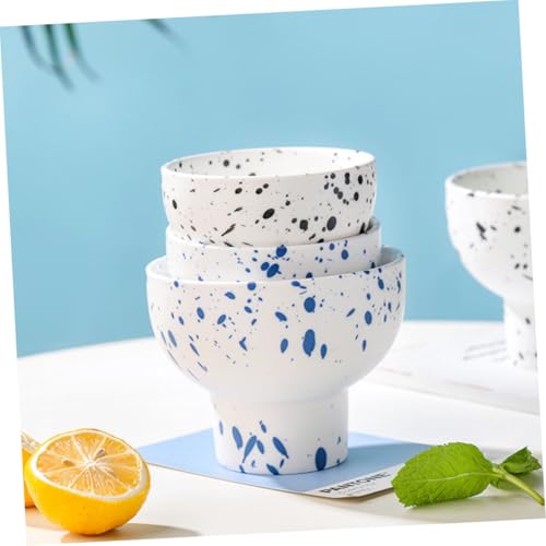 FIXOSHEE Keramik Dessertschale mit Fuß im Stil Blau Kleine Eiscreme und Snackschale Stilvolles Salat und Müslischälchen Dekorative Geschirr für Besondere Anlässe und Alltag von FIXOSHEE